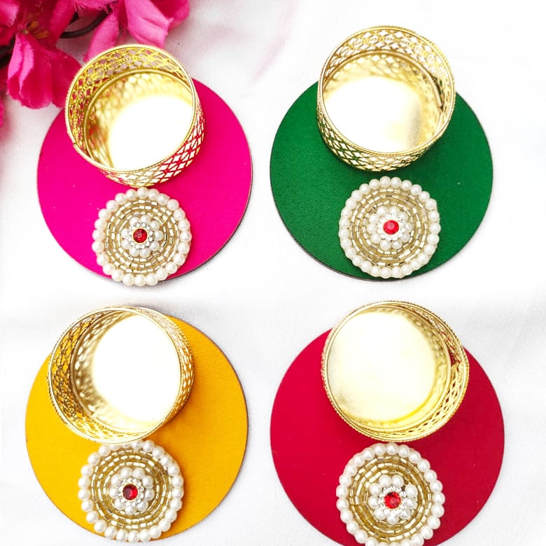 Set of 2 Round Diyas with Pearl Butti in Potli Bag