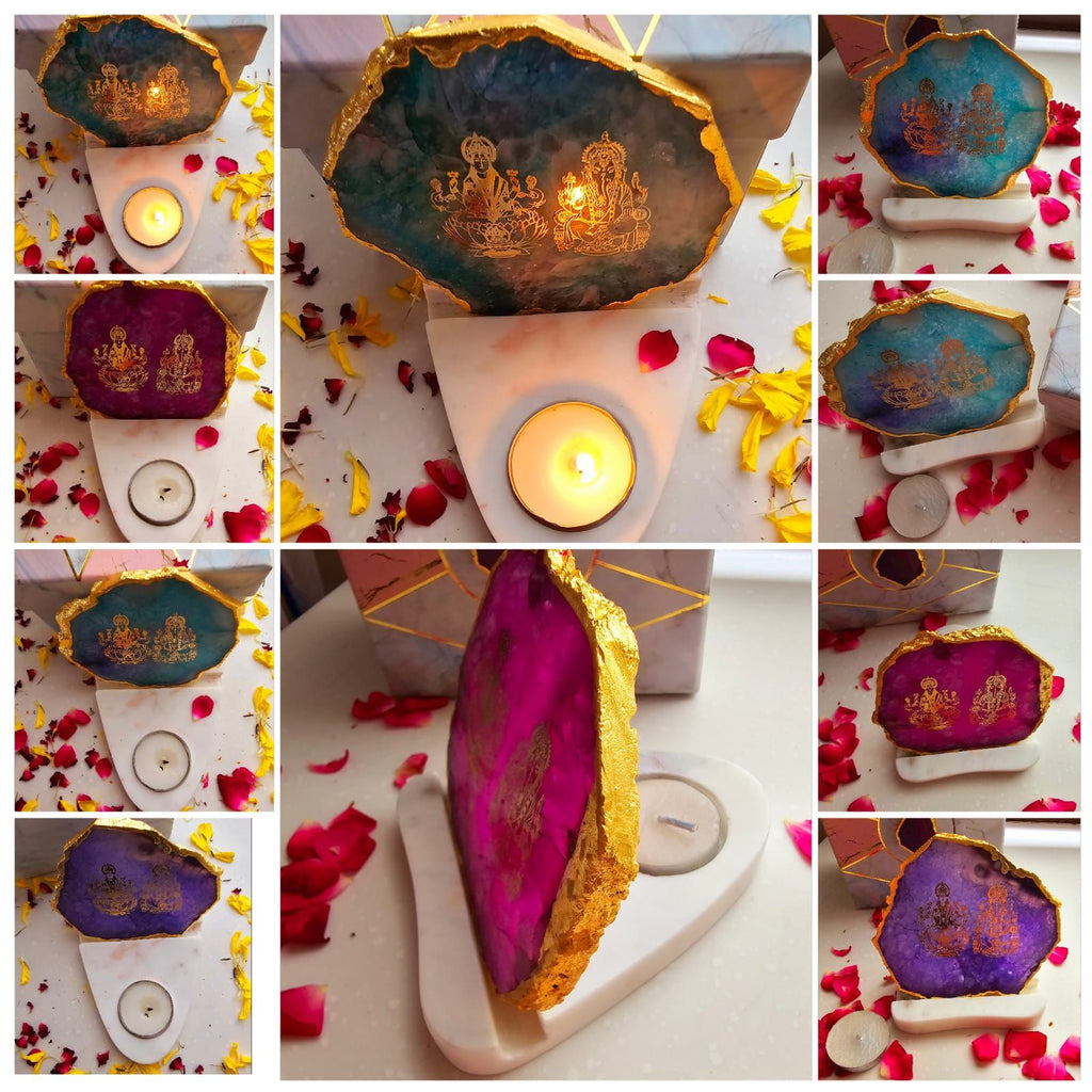Radha Krishna Agate with Marble T Light Holder - Krishna Gift/ Janmashtami Gift/Hostess Gift