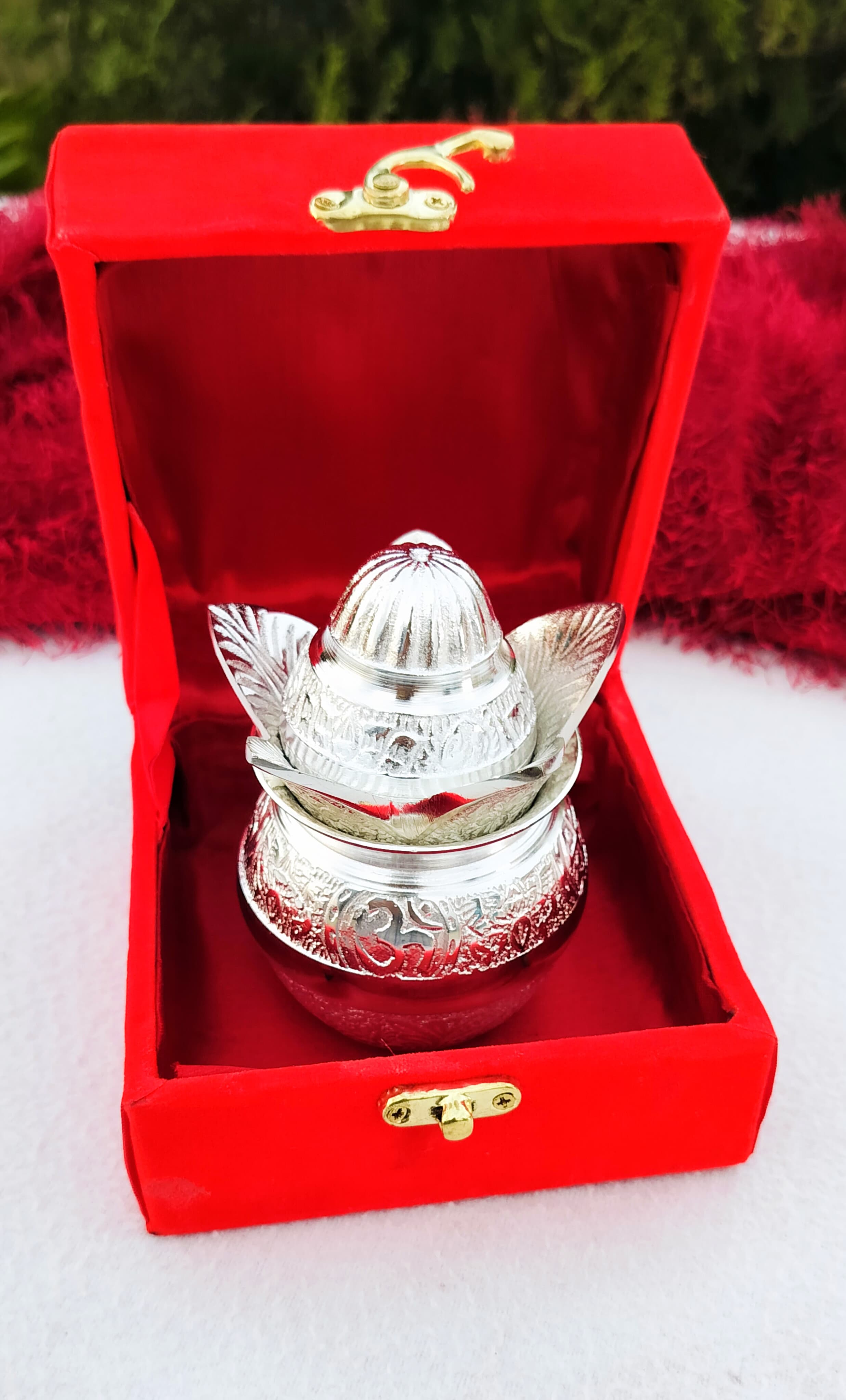 German Silver Mangal Kalash for Puja Or Housewarming Gift In Potli Bag