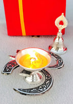 German Silver Combo of Om Diya with Bell