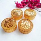 Round Golden Metal Ganesha Gift Boxes -  Perfect To Pack Small Gifts Like Diya, Jewelry