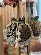 Brocade Potli Bag with Pearl Tassels & Designer Closing Thread