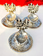 Antique Finish German Silver Laxmi Ganesh Diya