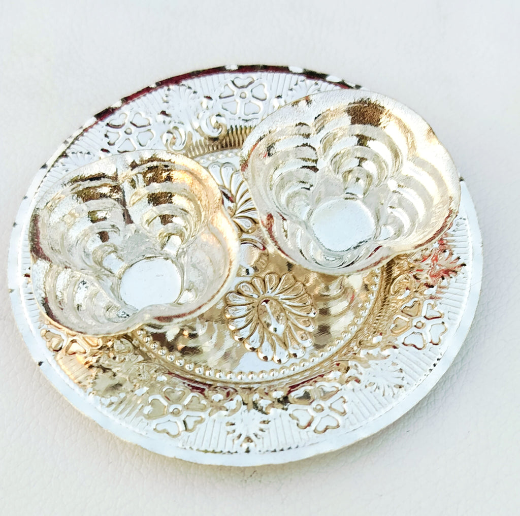 German Silver Nakkashi Kumkum Plate