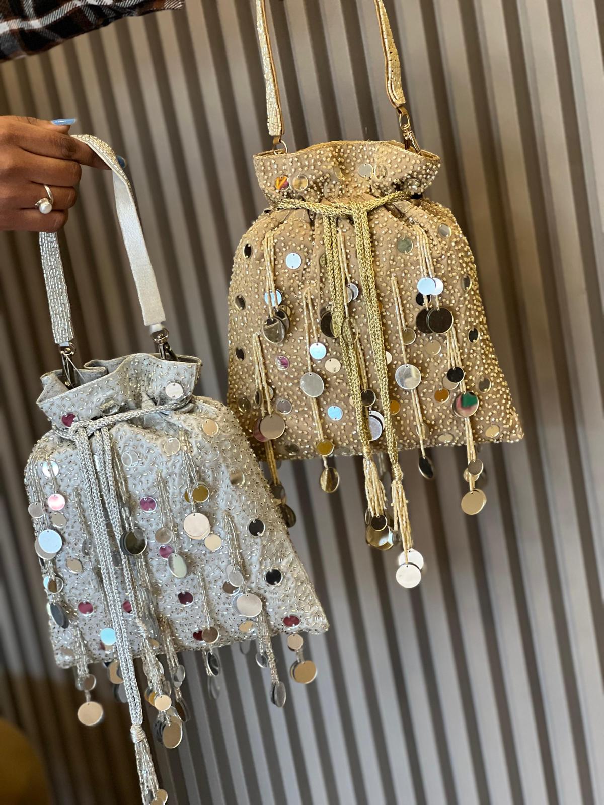 Metallic Mirror Tassels Potli (Drawstring) Bags