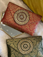 Rich Brocade Zari Clutch with Circular Motif With Stone