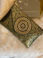 Rich Brocade Zari Clutch with Circular Motif With Stone