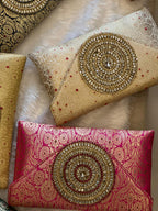 Rich Brocade Zari Clutch with Circular Motif With Stone