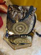 Rich Brocade Zari Potli Bag with Circular Motif With Stone