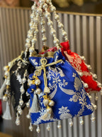 Rich Banarasi Silk Potli Bag with Gota Ball Belt