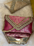 Brocade Elegant Envelope-style Clutch with Stone on Edges