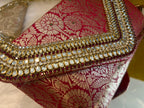 Brocade Elegant Envelope-style Clutch with Stone on Edges