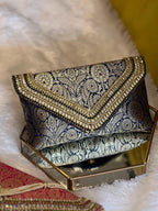 Brocade Elegant Envelope-style Clutch with Stone on Edges