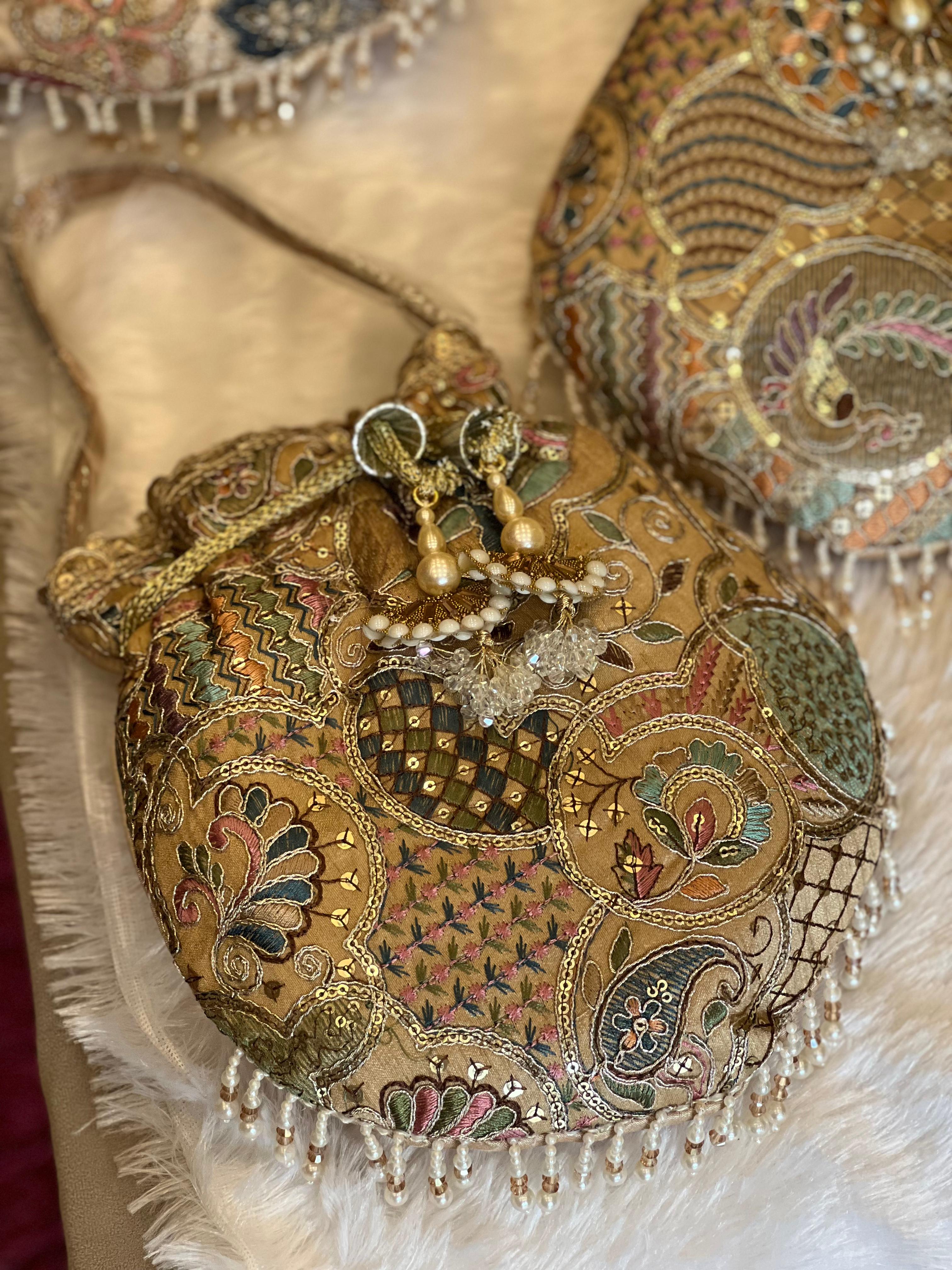 Multicolor Thread-work Embroidered Silk Potli Bag
