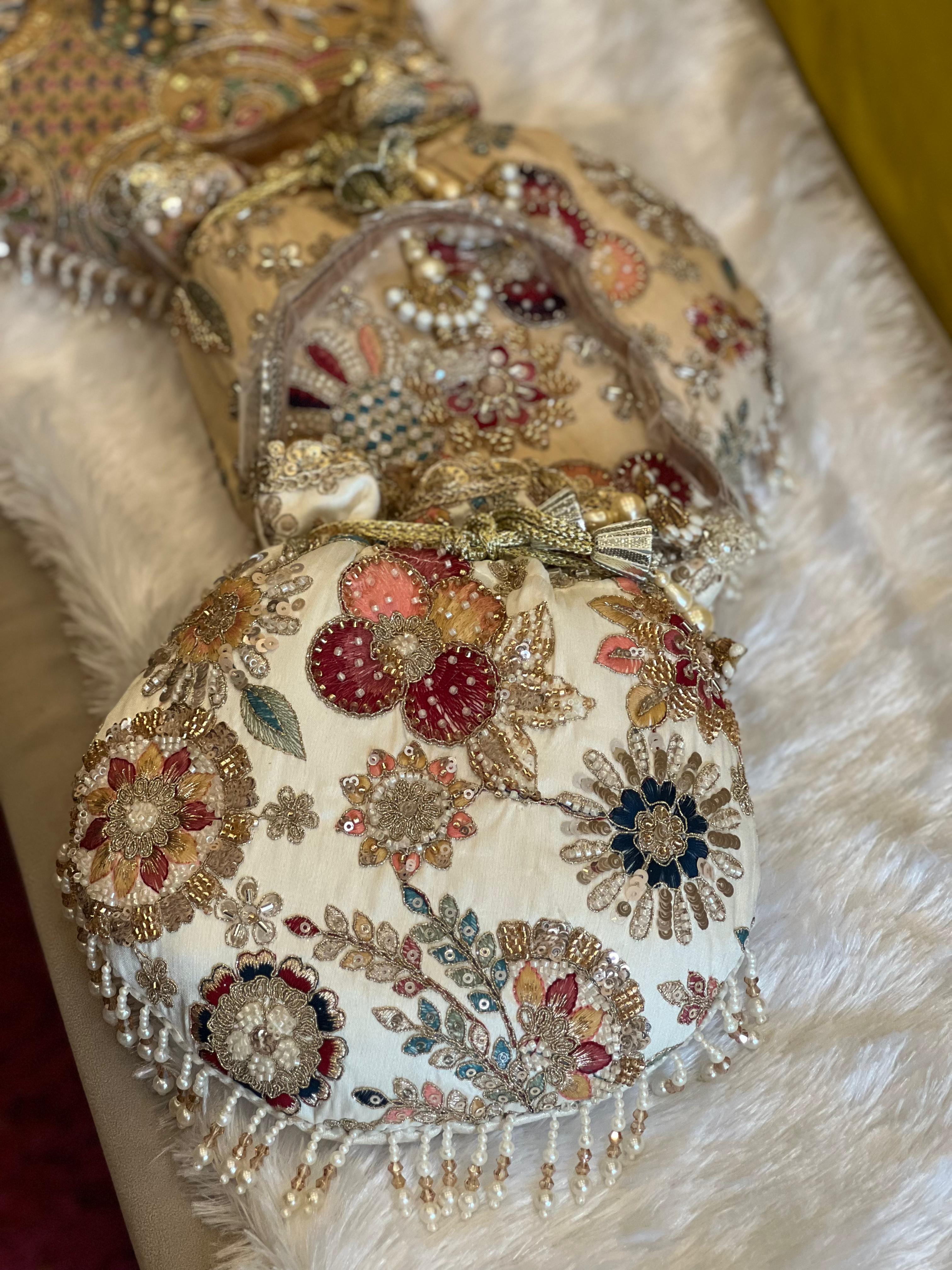 Multicolor Thread-work Embroidered Silk Potli Bag