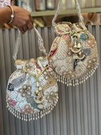 Multicolor Thread-work Embroidered Silk Potli Bag