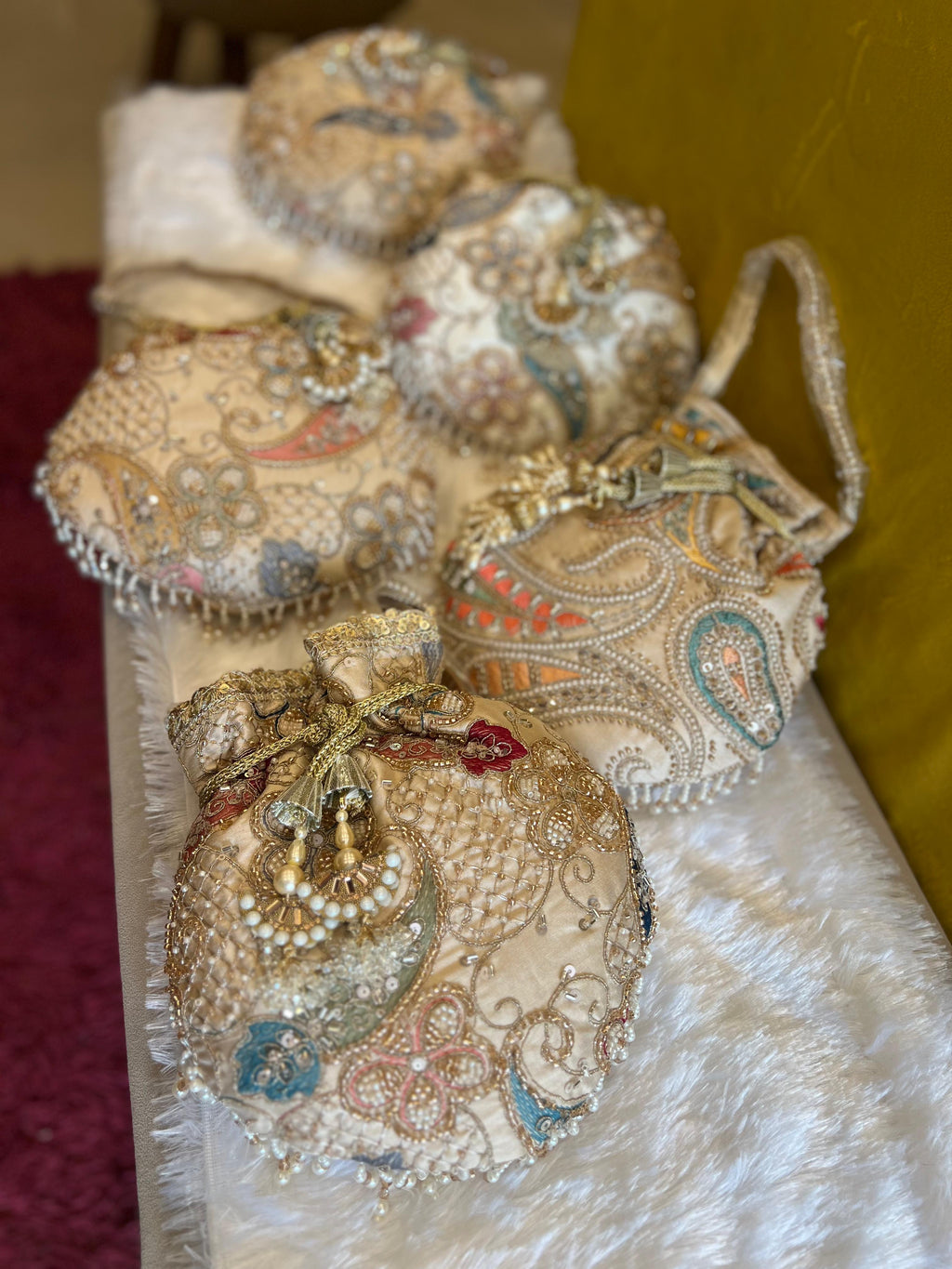 Multicolor Thread-work Embroidered Silk Potli Bag