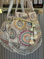 Multicolor Thread-work Embroidered Silk Potli Bag