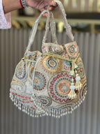 Multicolor Thread-work Embroidered Silk Potli Bag