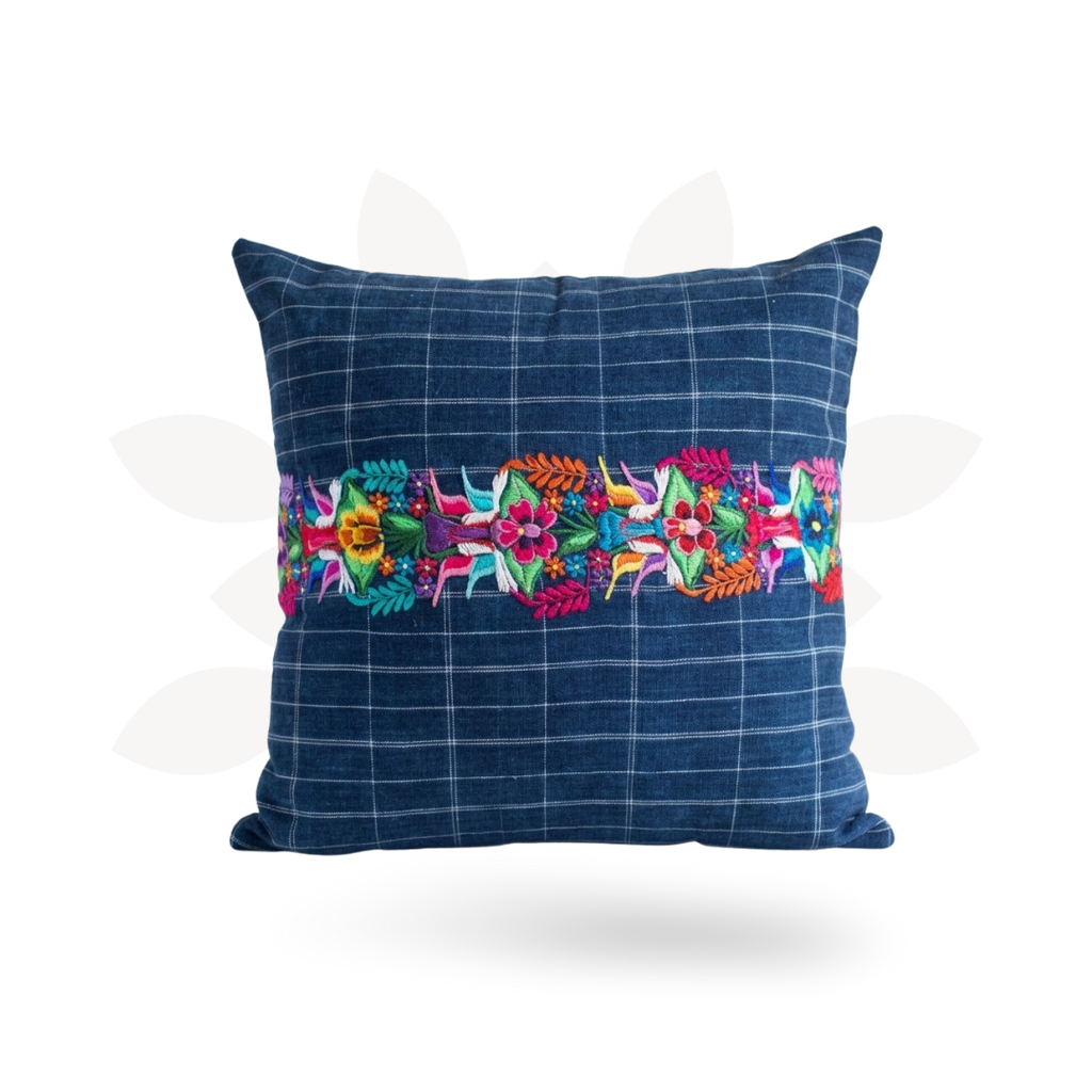 Up-cycled Denim Striped Boho Blue Pillow Cover - Guatemala