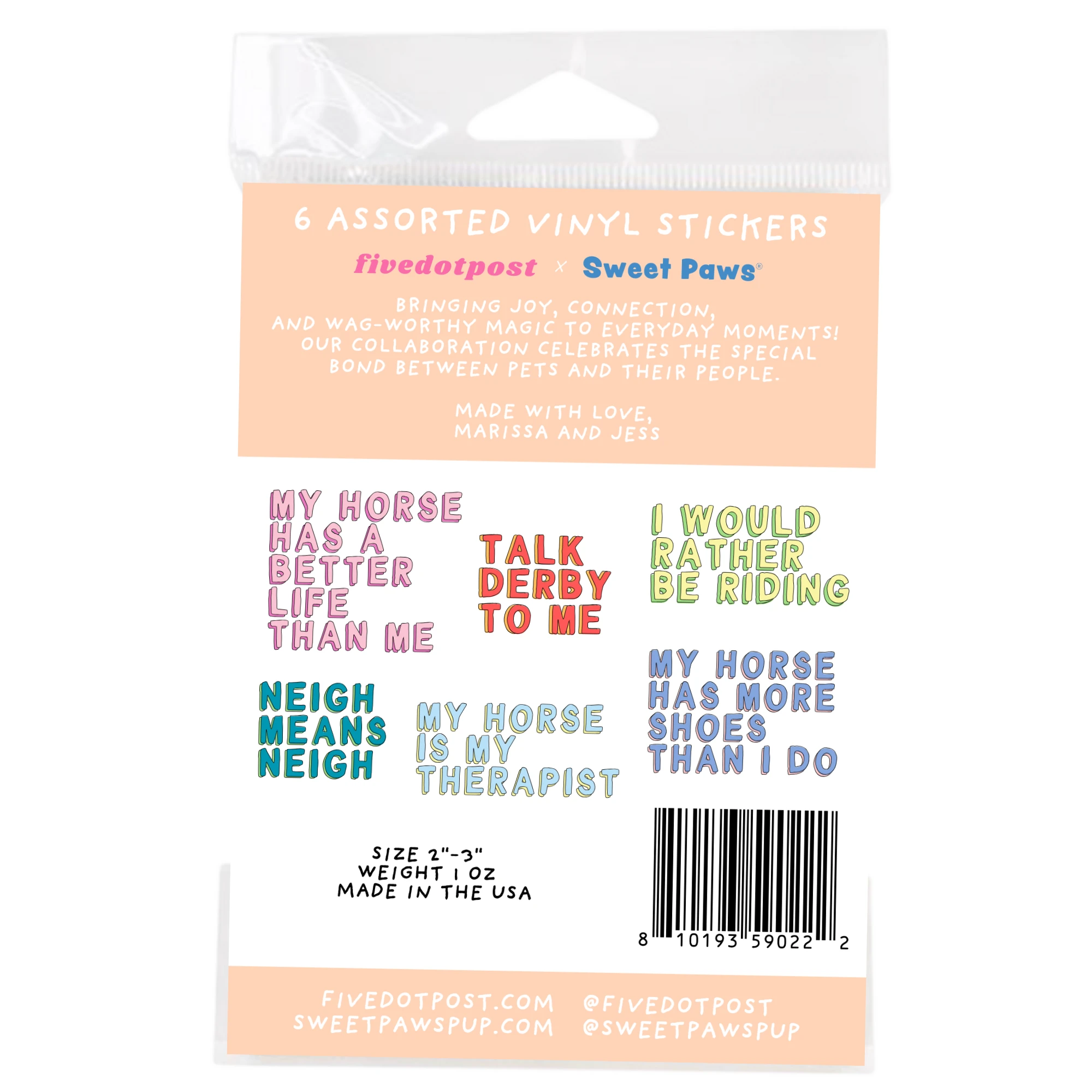 Horse Parent Vinyl Sticker Pack – Set of 6 Horse Owner Stickers by Five Dot Post