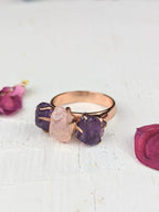 Amethyst/Rose Quartz Cluster Ring - Rose Gold by Ash & Rose