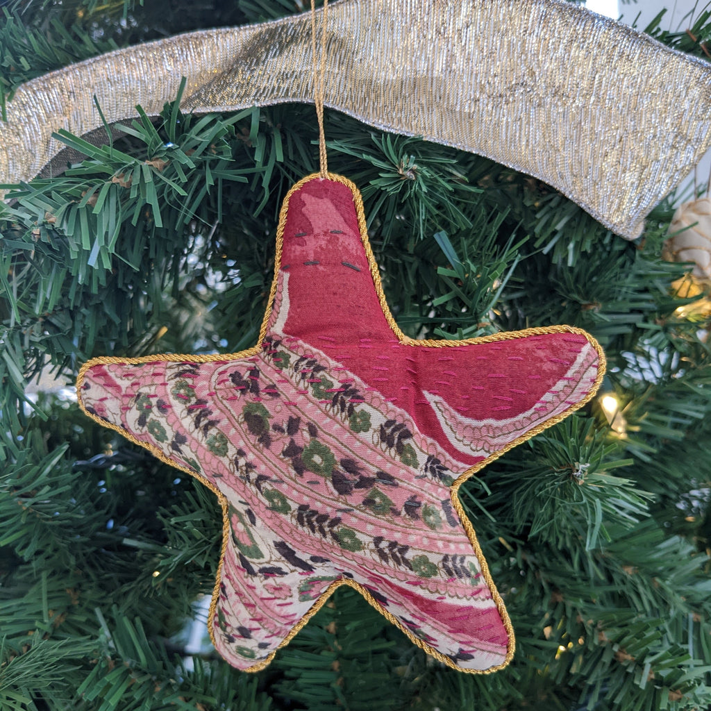 Upcycled Sari Star Ornaments