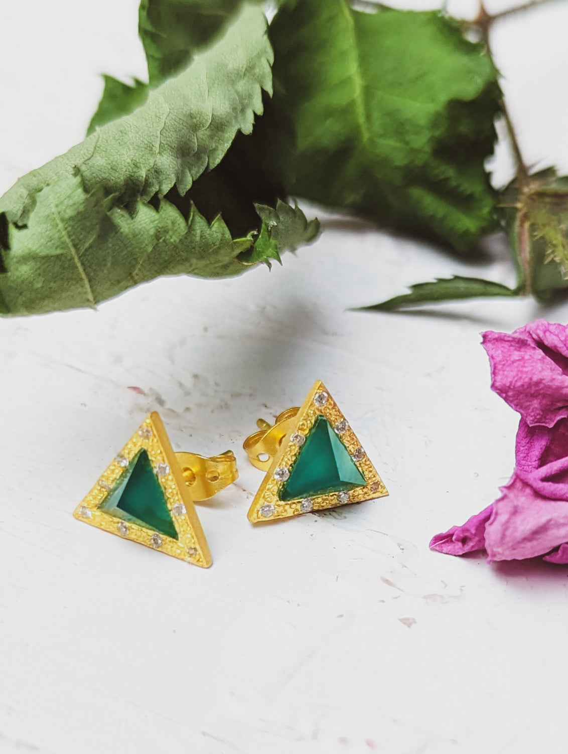 Pyramid Gem Stud Earrings