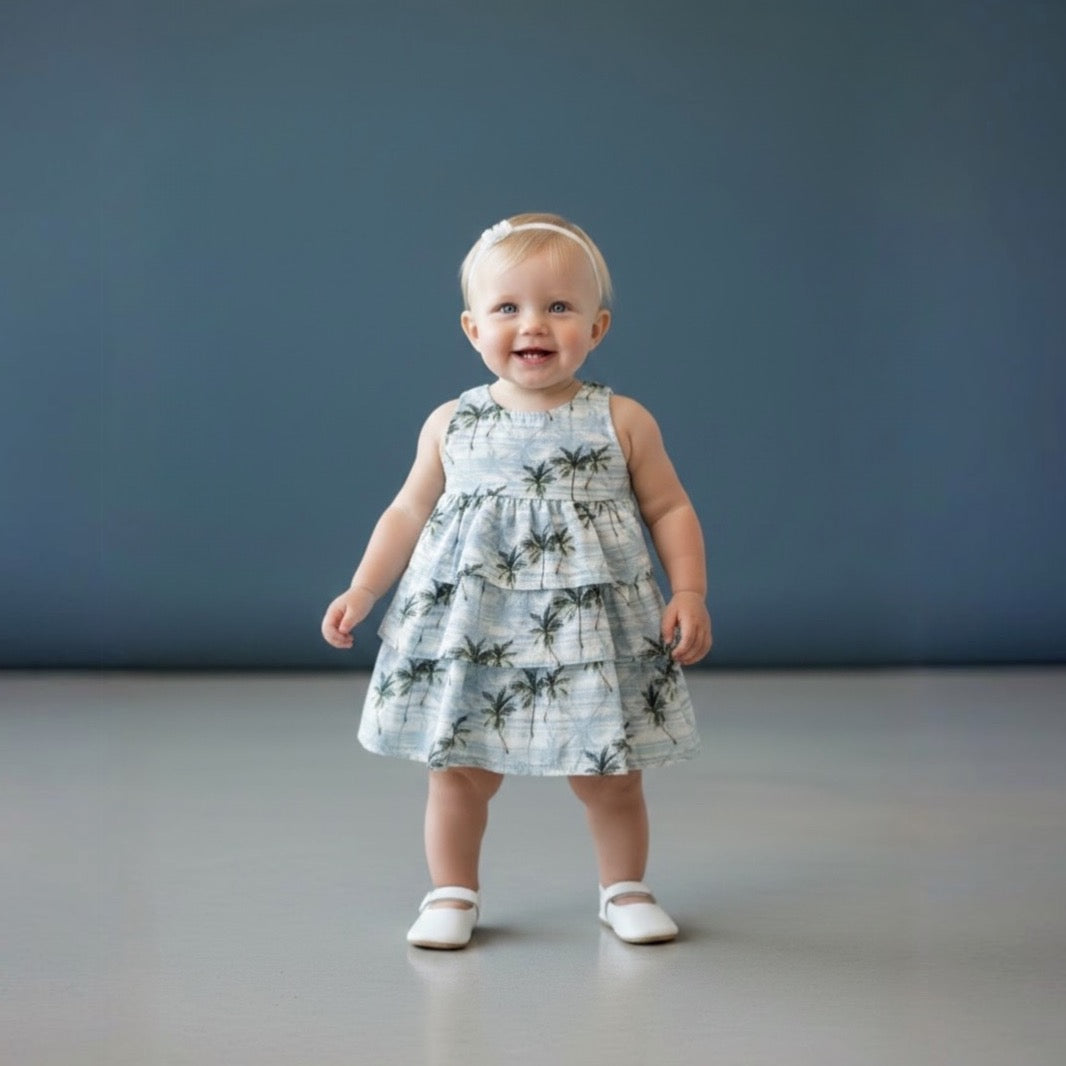 Resorts and Islands Palm Trees Tiered Cotton Dress
