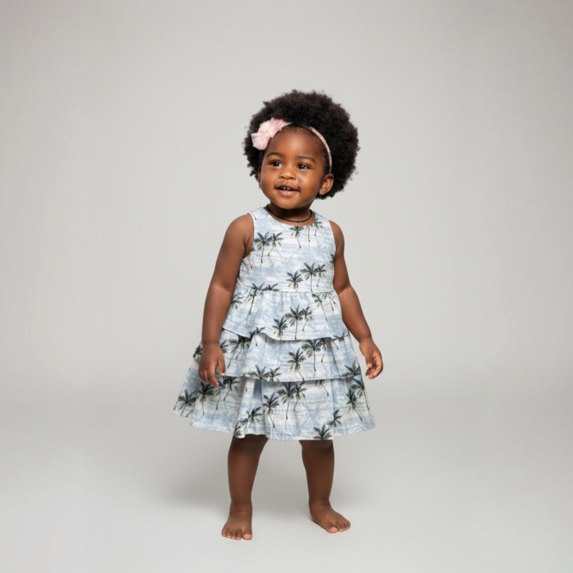 Resorts and Islands Palm Trees Tiered Cotton Dress