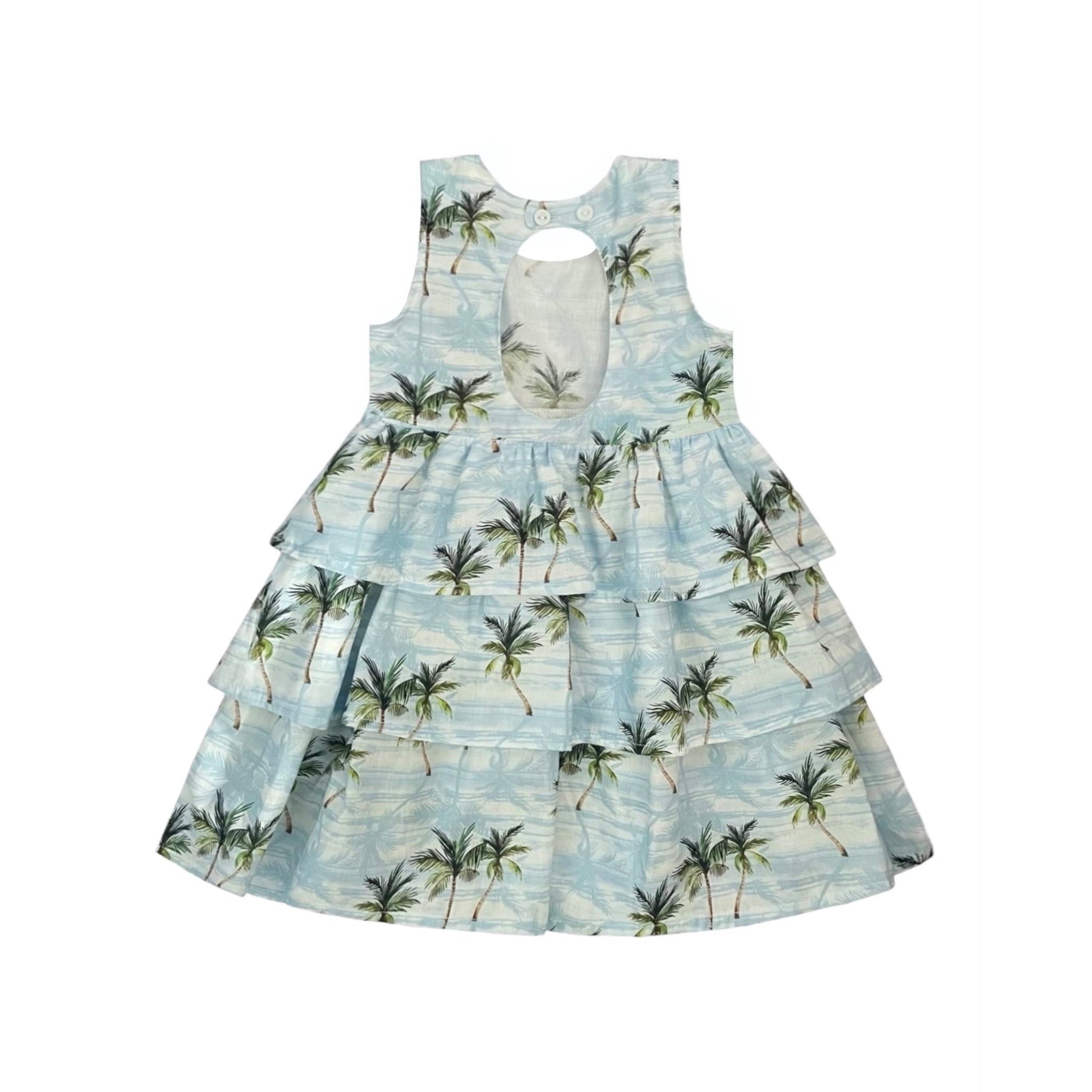 Resorts and Islands Palm Trees Tiered Cotton Dress
