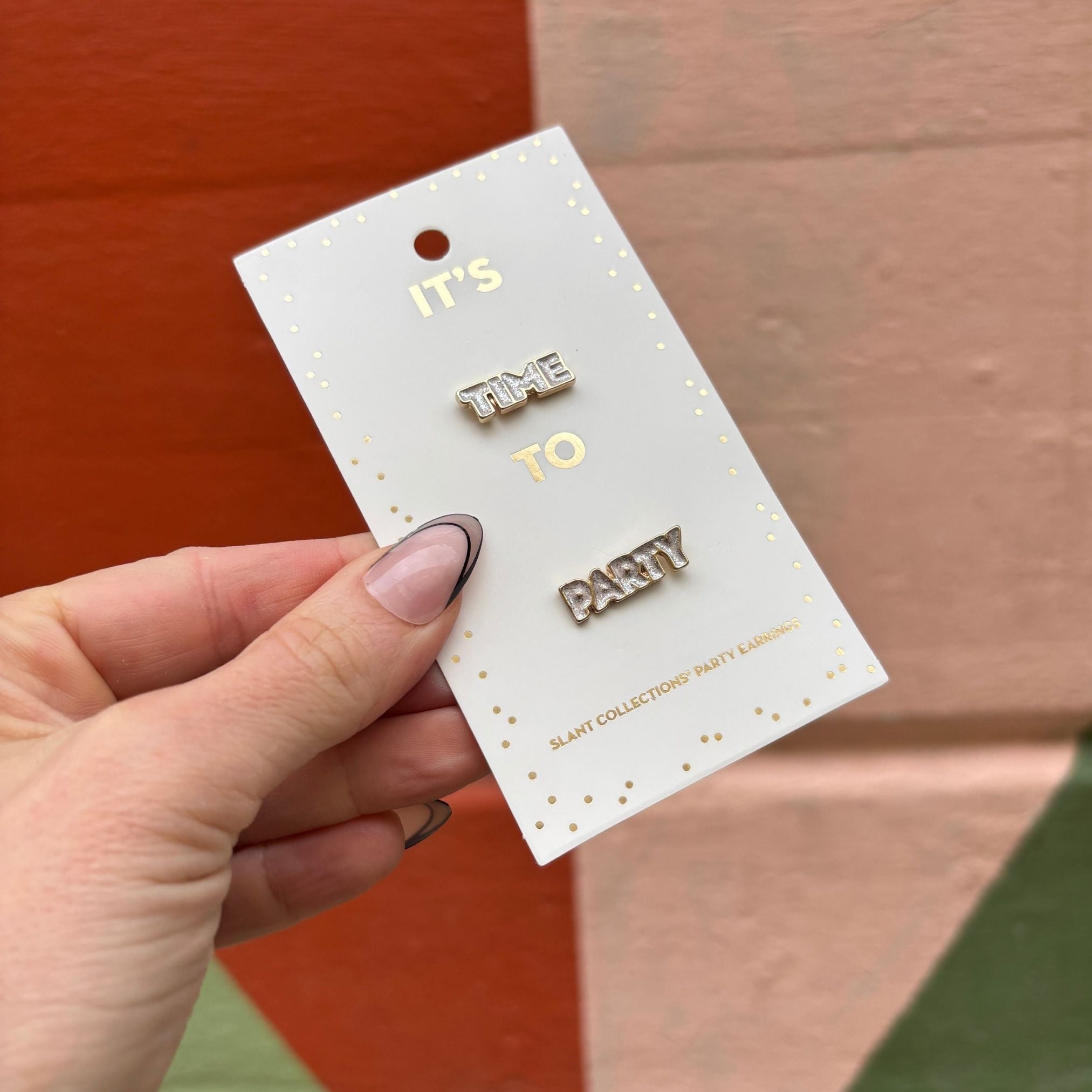 Party Time Stud Earrings | Light Pink and Gold with Glitter Finish