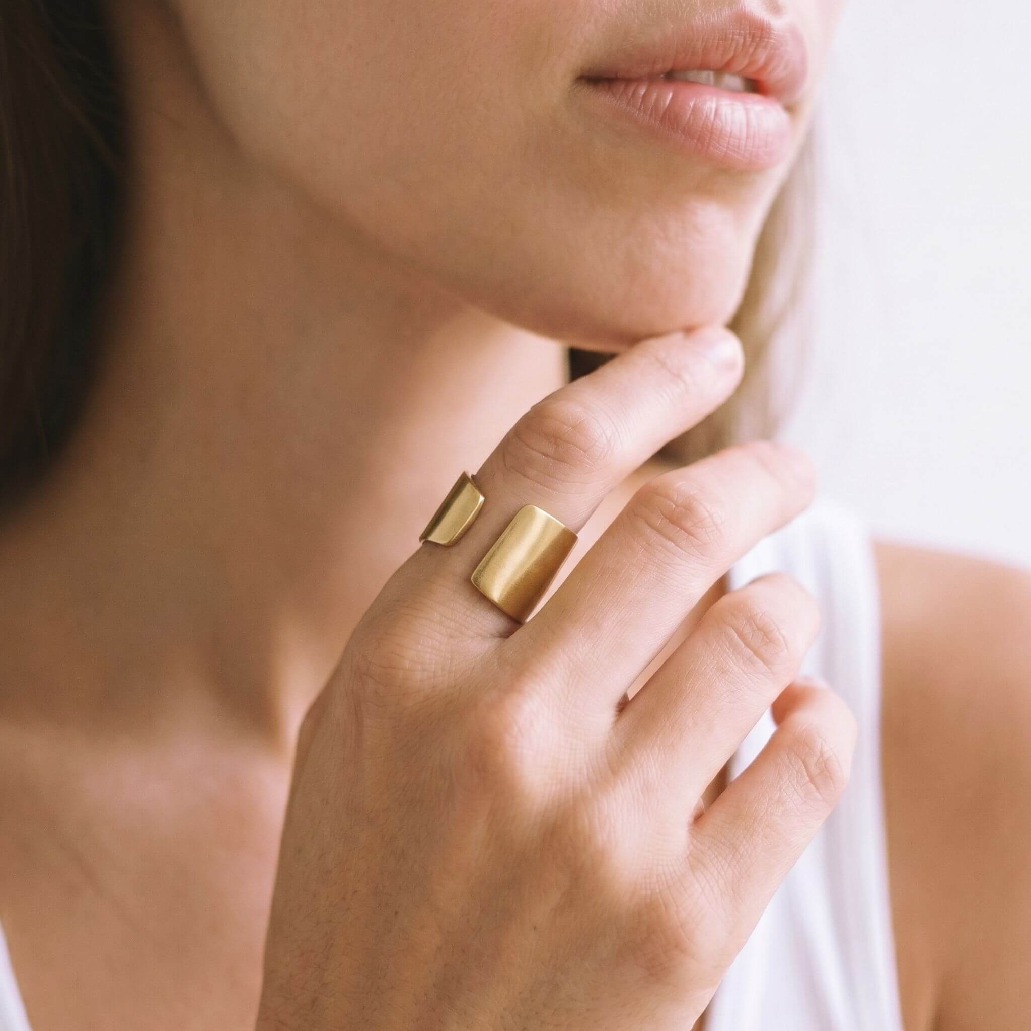 Penda Brass Adjustable Wide Band Cuff Ring