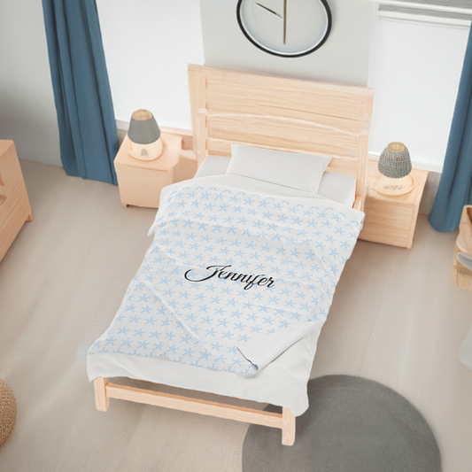 Couverture en peluche en velours de coton personnalisée avec flocons de neige d'hiver
