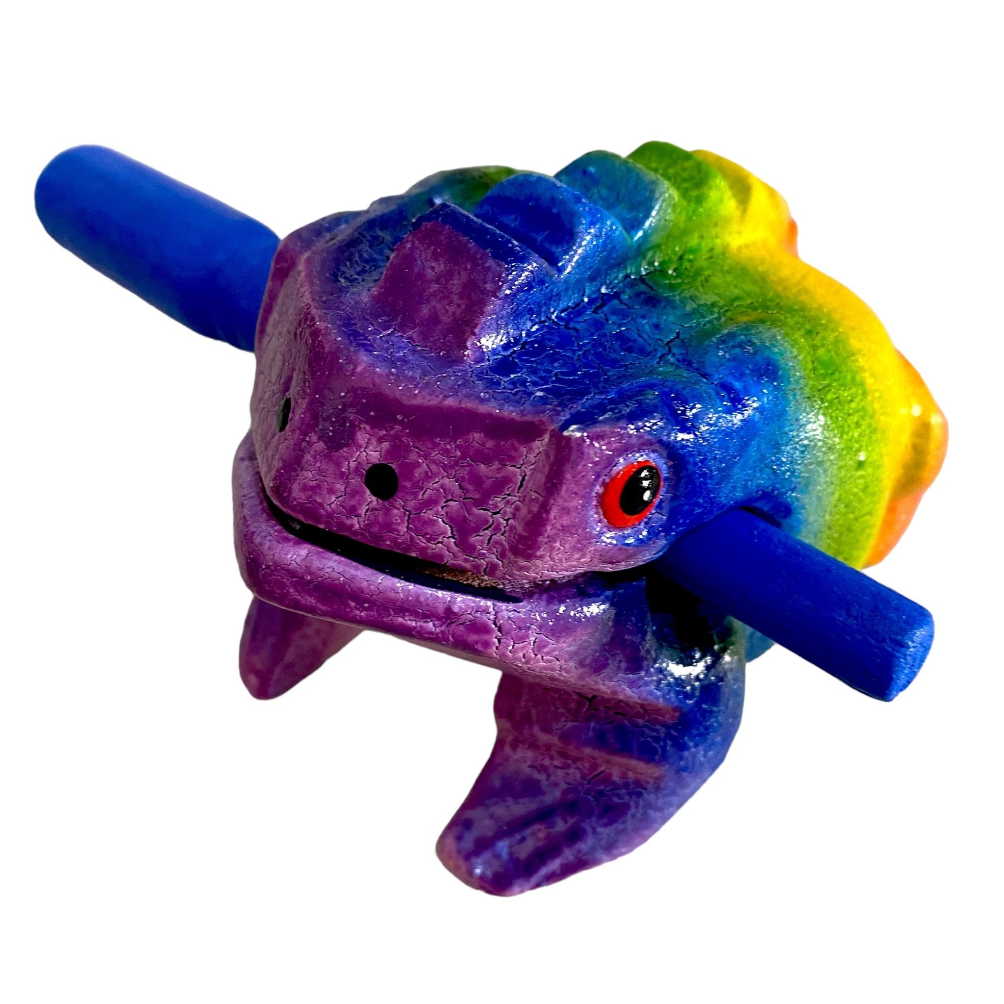 3" Wooden Musical Frog - Rainbow Design (Percussion Instrument) by Music Frog Co