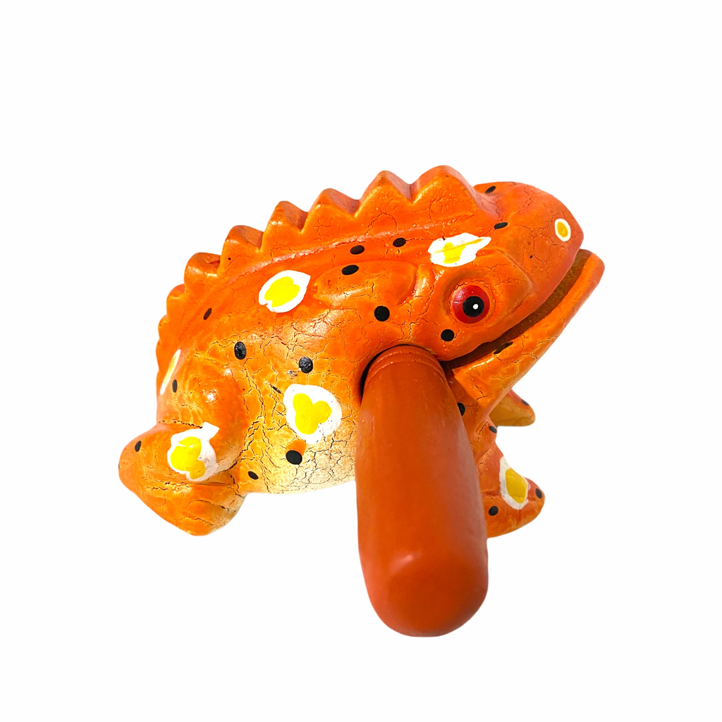 4" Wooden Musical Frog - Pumpkin Design (Percussion Instrument) by Music Frog Co