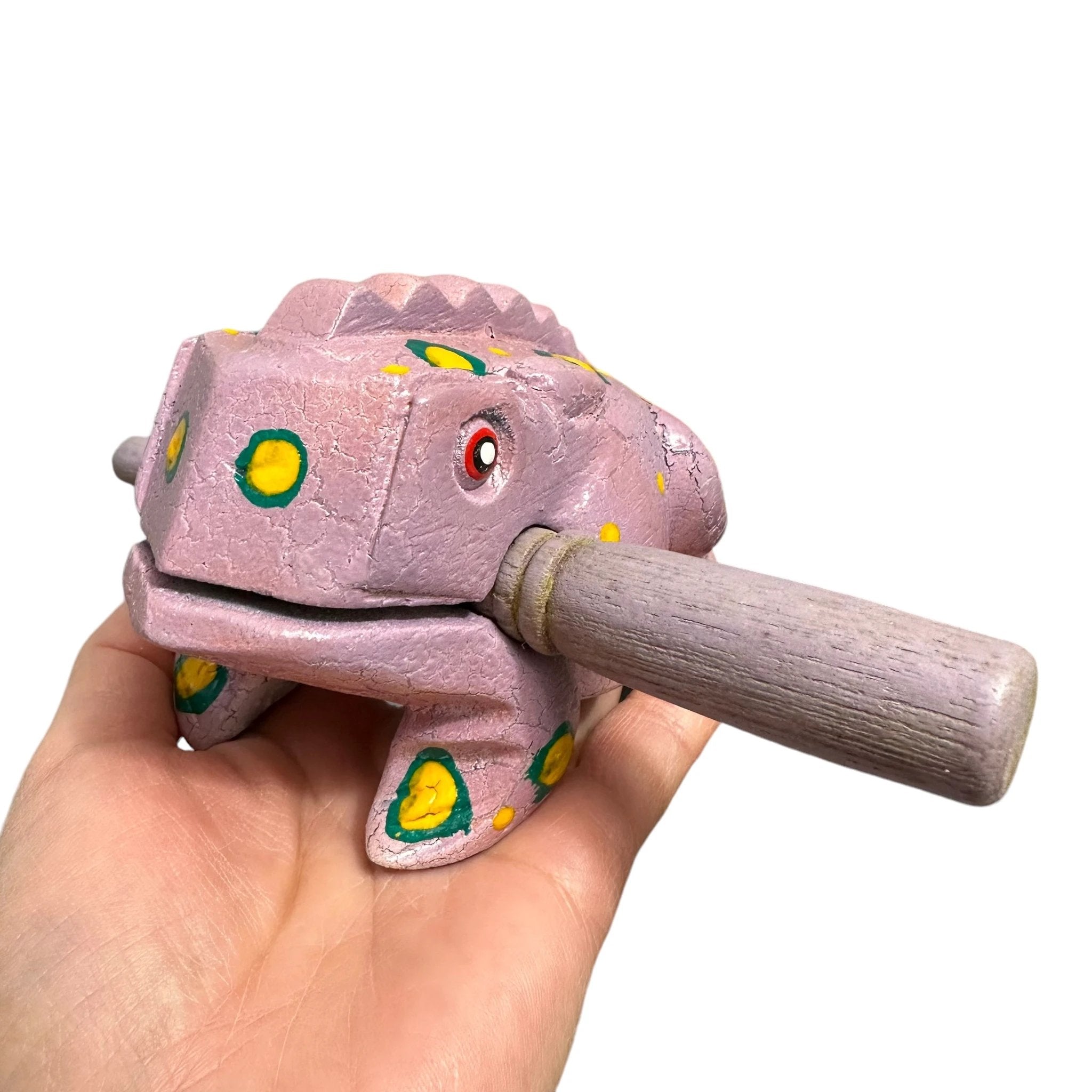4" Wooden Musical Frog - Lavender Design (Percussion Instrument) by Music Frog Co