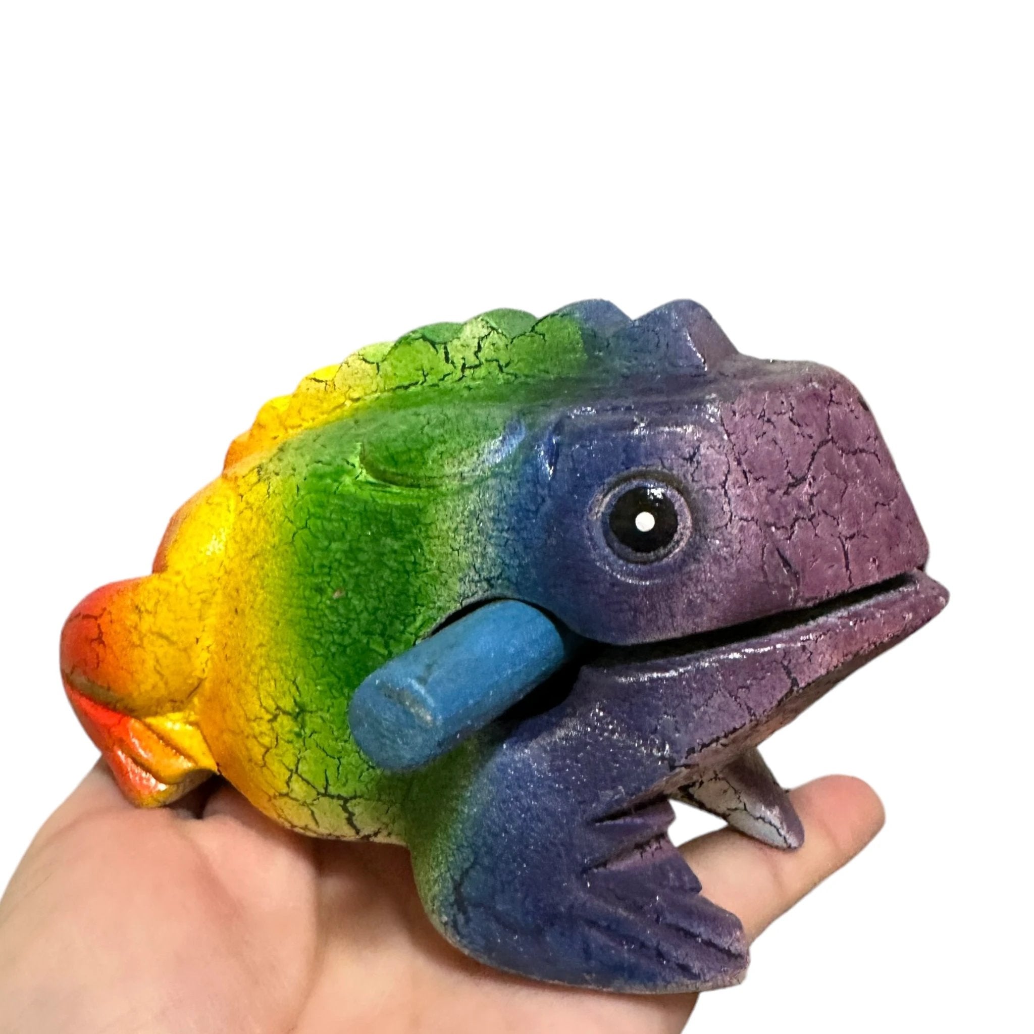4" Wooden Musical Frog - Rainbow Design (Percussion Instrument) by Music Frog Co