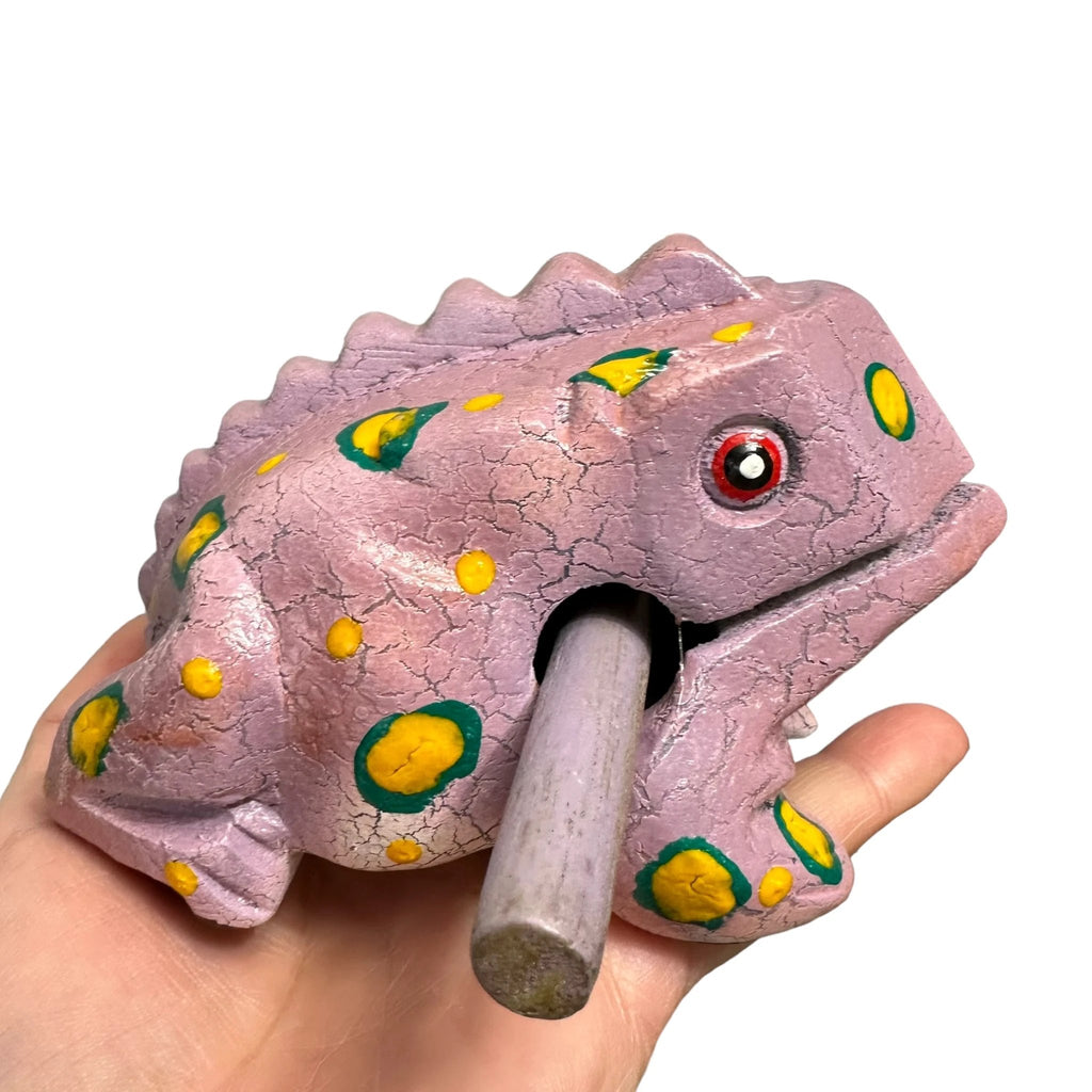 4" Wooden Musical Frog - Lavender Design (Percussion Instrument) by Music Frog Co