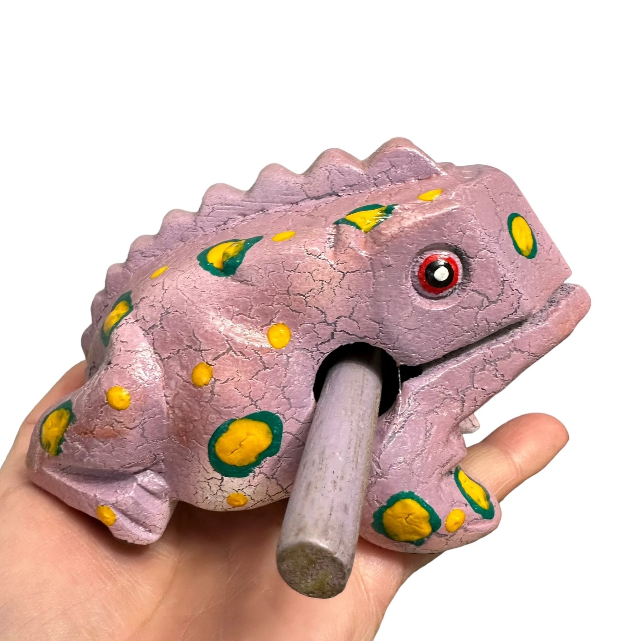 4" Wooden Musical Frog - Lavender Design (Percussion Instrument) by Music Frog Co