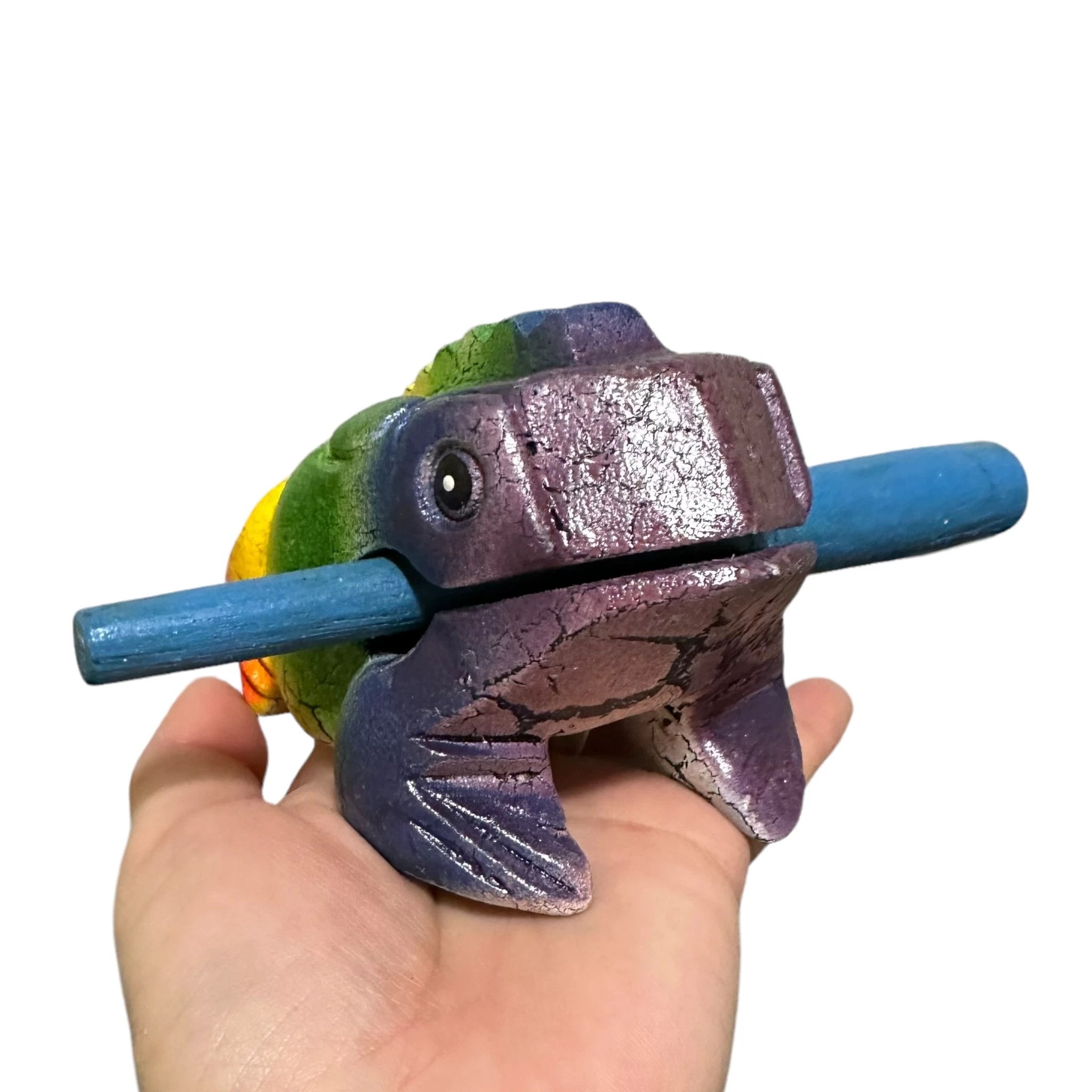 4" Wooden Musical Frog - Rainbow Design (Percussion Instrument) by Music Frog Co
