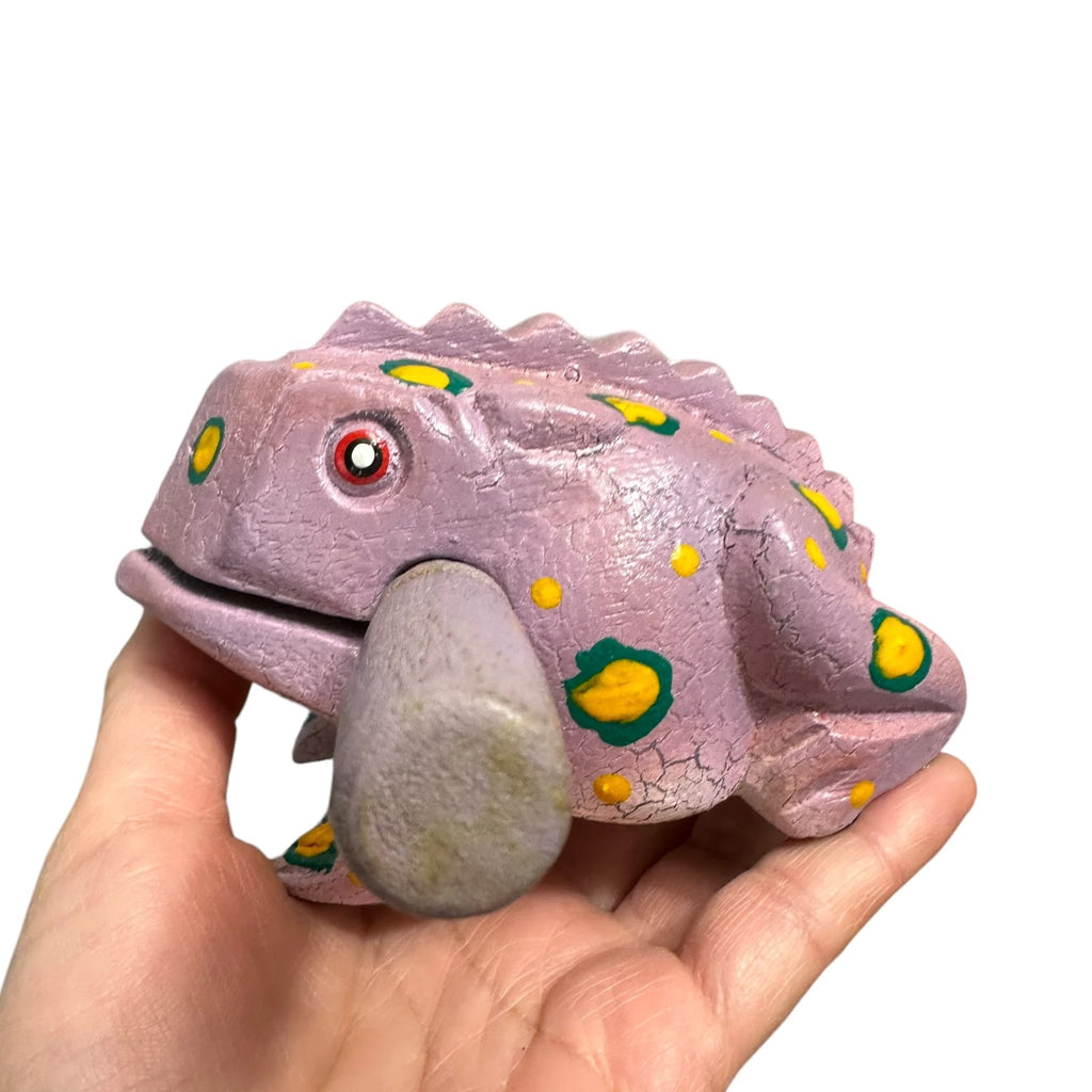4" Wooden Musical Frog - Lavender Design (Percussion Instrument) by Music Frog Co