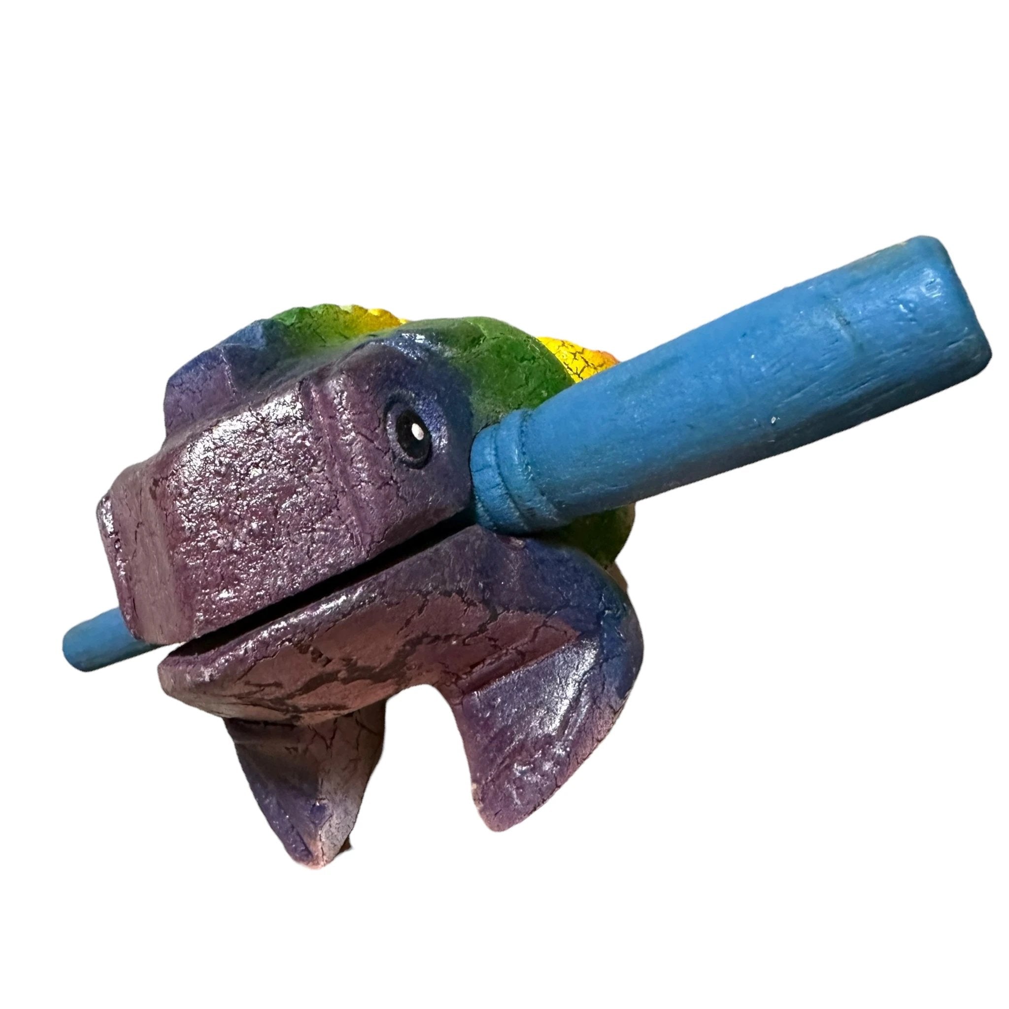 4" Wooden Musical Frog - Rainbow Design (Percussion Instrument) by Music Frog Co