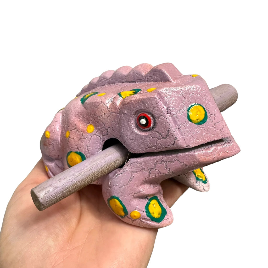 4" Wooden Musical Frog - Lavender Design (Percussion Instrument) by Music Frog Co