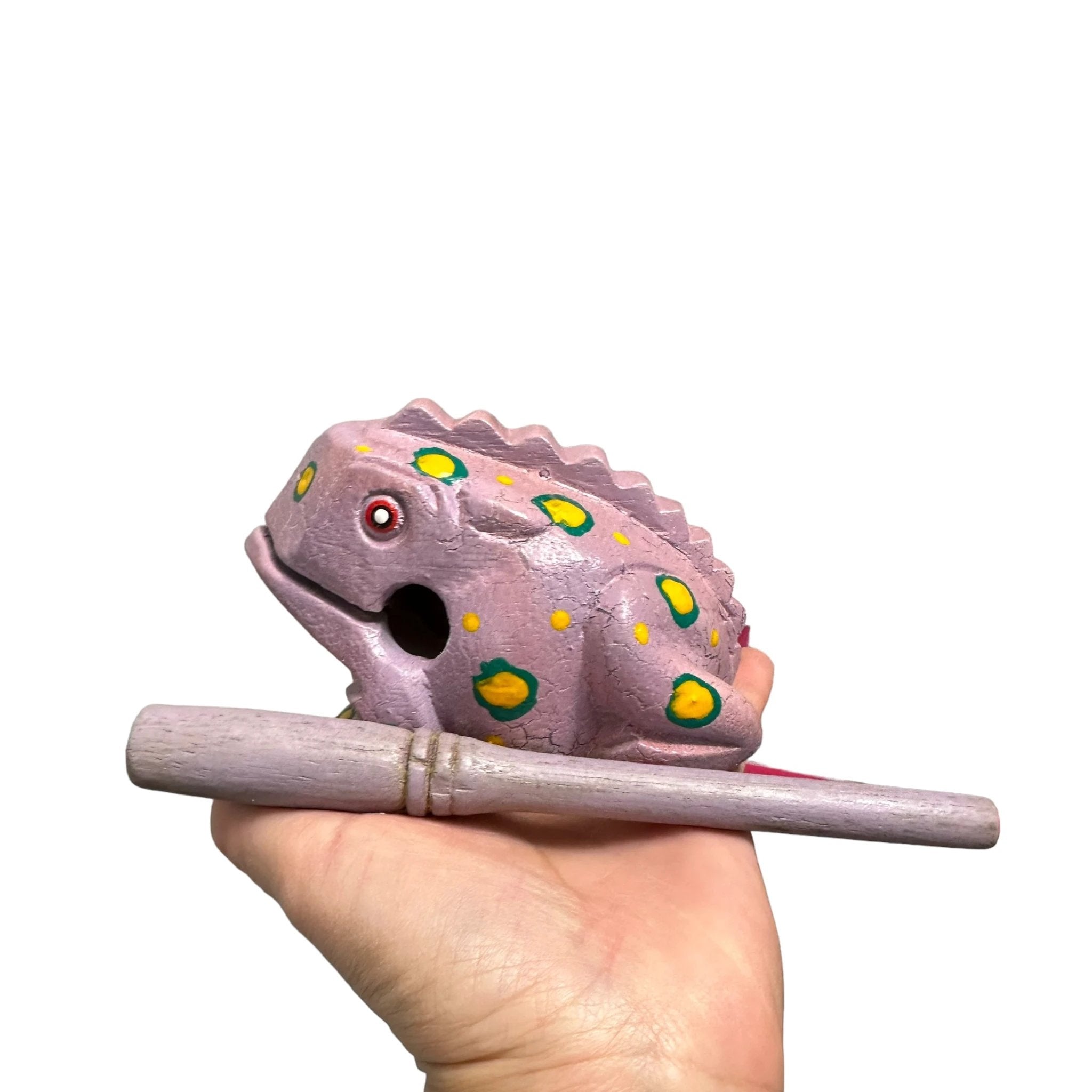 4" Wooden Musical Frog - Lavender Design (Percussion Instrument) by Music Frog Co