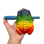 4" Wooden Musical Frog - Rainbow Design (Percussion Instrument) by Music Frog Co