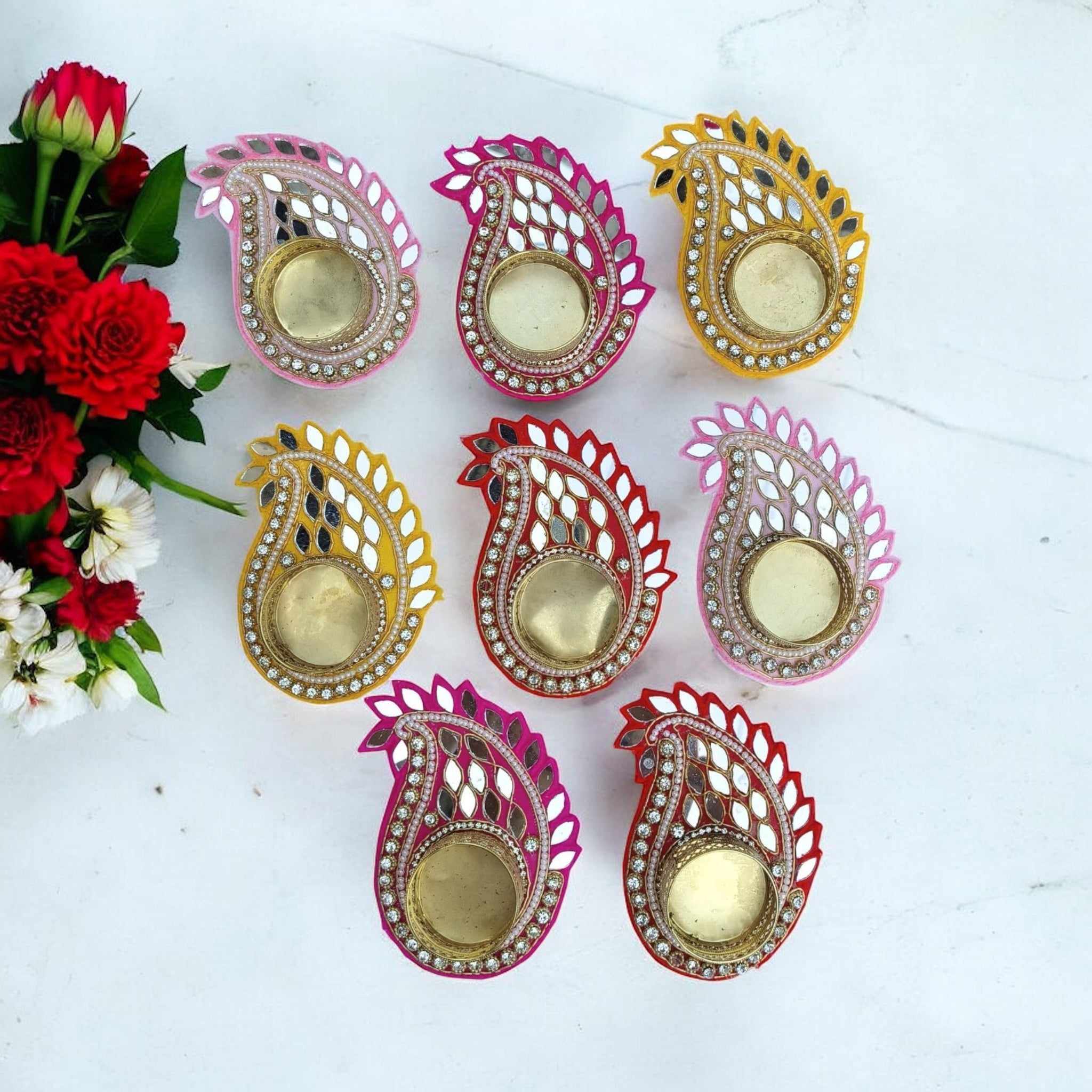 Koyari Shaped T-Light Holder with Mirrorwork - Set of 3