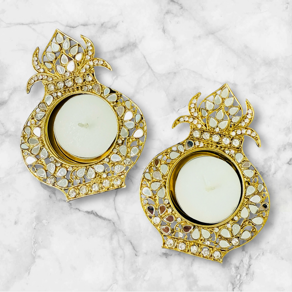 Kalash Shaped Mirror Diyas/ T-Light Holder - Set of 2