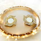 Swastik Shape Metal Diya with Mirror Work - Designer Diyas for Indian Celebrations - Set of 2