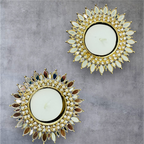 Mirror Metal Diya / T-Light Holder  - Exquisite Flower Shaped Diya - Diwali or Indian Celebration Return Gift -Set of 2